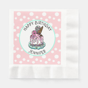 Happy Birthday Pink and Mint Green Girl's Napkins