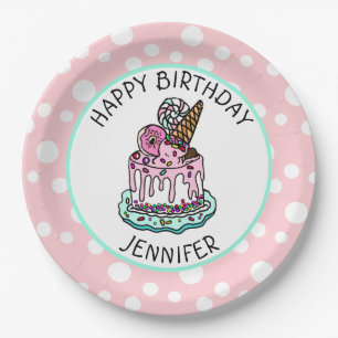 Happy Birthday Pink and Mint Green Girl's Napkins Paper Plate