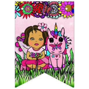 Happy Birthday Pink and Purple Unicorn Fairy Bunting