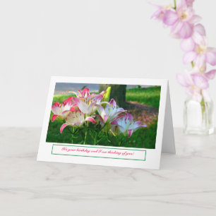 HAPPY BIRTHDAY/PINK AND WHITE DAYLILIES CARD