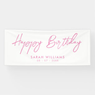 Happy Birthday Pink and White Modern Script Banner