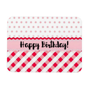 Happy Birthday Pink and White Polka Dot Gift Magnet
