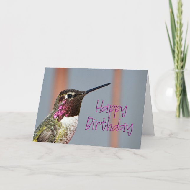 Happy Birthday Pink Anna's Hummingbird Photo Card (Front)