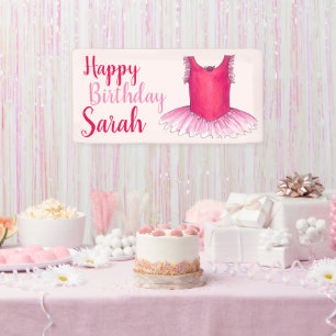 Happy Birthday Pink Ballet Dance Ballerina Tutu Banner