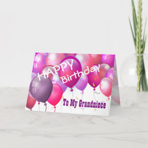 Happy Birthday Pink Balloons GRANDNIECE Card