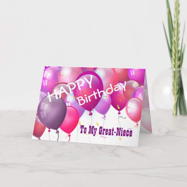Happy Birthday Pink Balloons GREAT-NIECE Card (Front)
