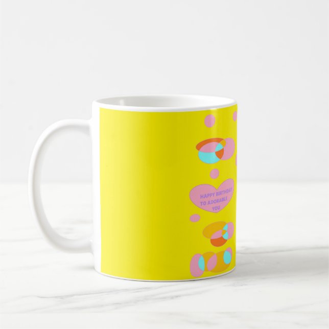 Happy birthday pink blue yellow message mug (Left)