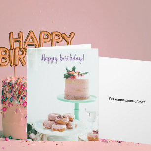 Happy Birthday Pink Cake and Doughnuts Funny Quote Card