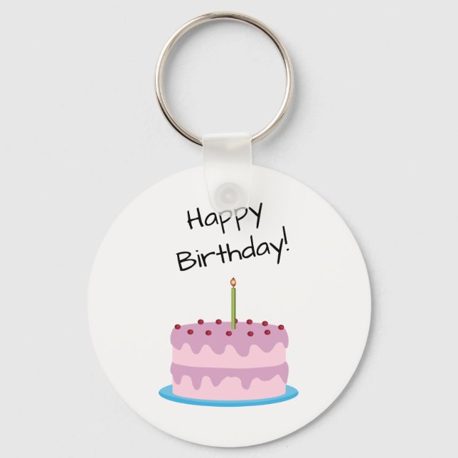 Happy Birthday Pink Cake Key Ring (Front)