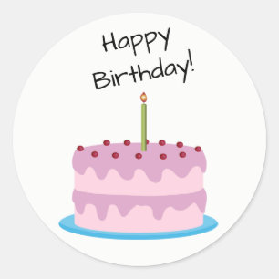 Happy Birthday Pink Cake Round Sticker