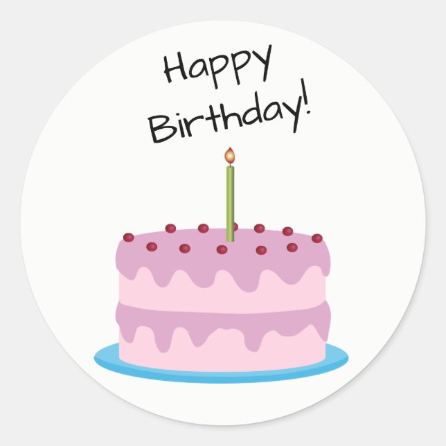 Happy Birthday Pink Cake Round Sticker (Front)