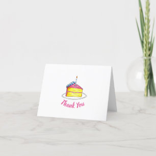 Happy Birthday Pink Cake Slice Candle Party Favour Thank You Card
