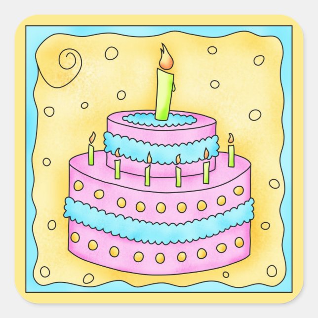 Happy Birthday Pink Cake Sticker 1st (Front)