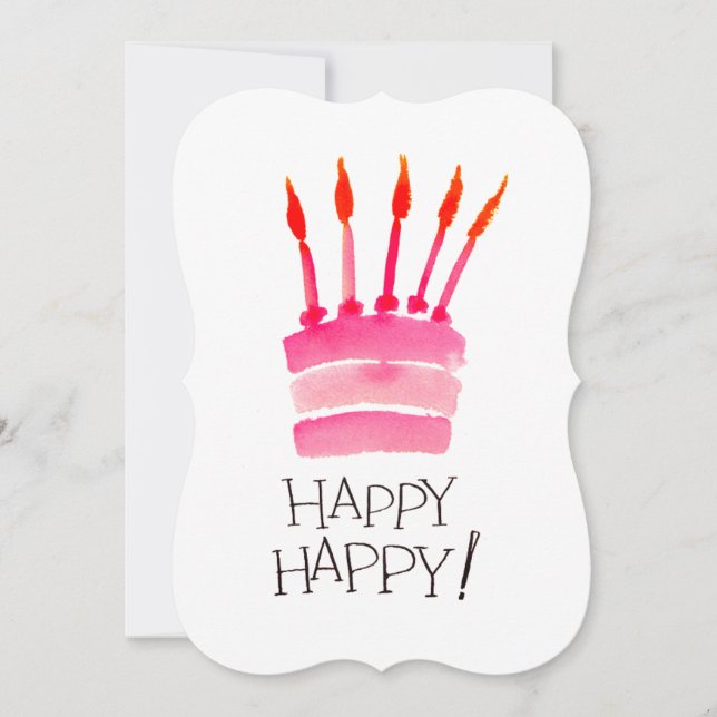 Happy Birthday Pink Cake Watercolor Card (Front)