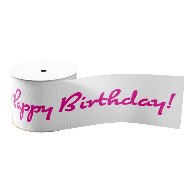 Happy Birthday! Pink Casual Script Grosgrain Ribbon (Spool)