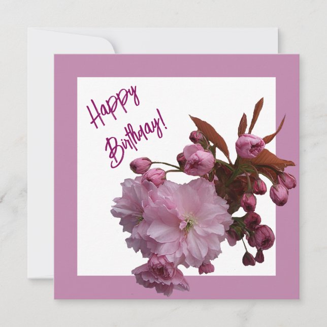 Happy birthday pink cherry blossom flowers art  holiday card (Front)