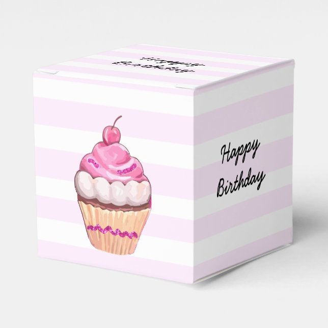 Happy Birthday Pink Cherry Cupcake Box (Front Side)