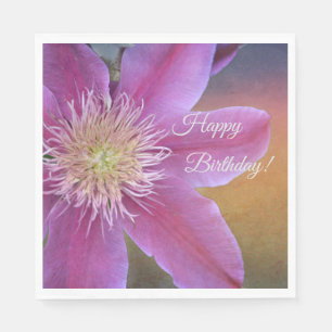 Happy Birthday Pink Clematis Napkin