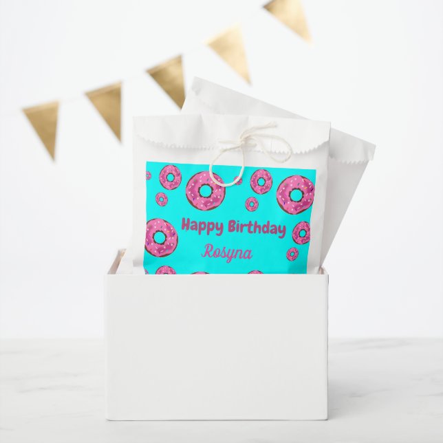 Happy Birthday pink cream doughnuts blue Favour Bag (Party)