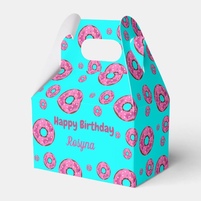 Happy Birthday pink cream doughnuts blue Favour Box (Front Side)