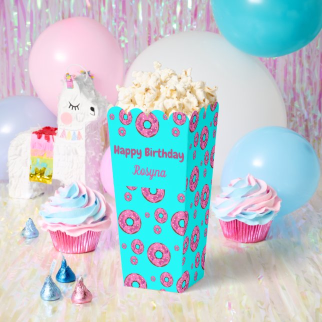 Happy Birthday pink cream doughnuts blue Favour Box (Party)