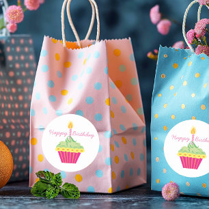 Happy Birthday Pink Cupcake Classic Round Sticker