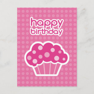 happy birthday pink cupcake postcard