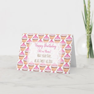 Happy Birthday Pink Cupcakes Personalised Card