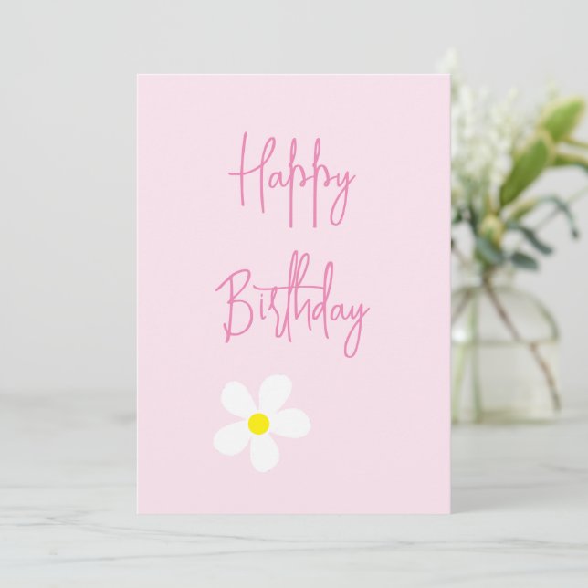 Happy Birthday Pink Daisy Simple Card (Standing Front)