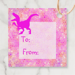 Happy Birthday Pink Dinosaur Hide  Favour Tags