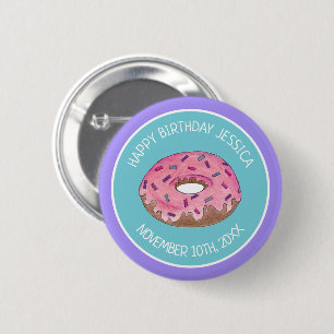 Happy Birthday Pink Doughnut Doughnut Bday Girl Pa 6 Cm Round Badge