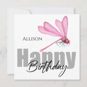 Happy Birthday Pink Dragonfly Personalised Name Card