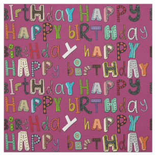 happy birthday pink fabric