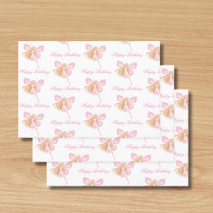 happy birthday pink fairy pattern girl cute wrapping paper sheet