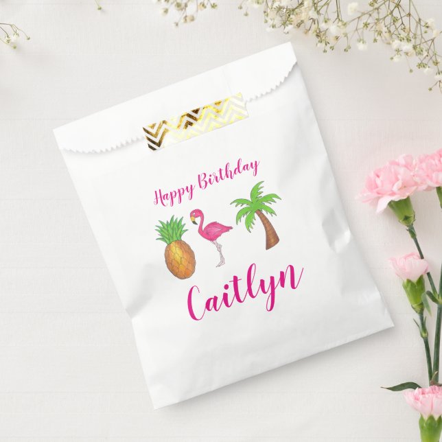 Happy Birthday Pink Flamingo Palm Tree Pineapple Favour Bag (Sealed)