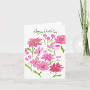 Happy Birthday Pink Floral Folded Note Card
