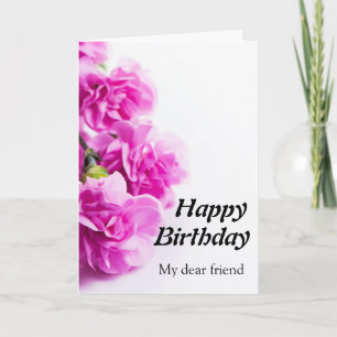 Happy Birthday Pink flowers on white background Card