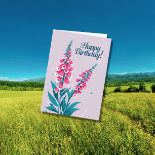 Happy Birthday Pink Foxglove Flowers Purple Card