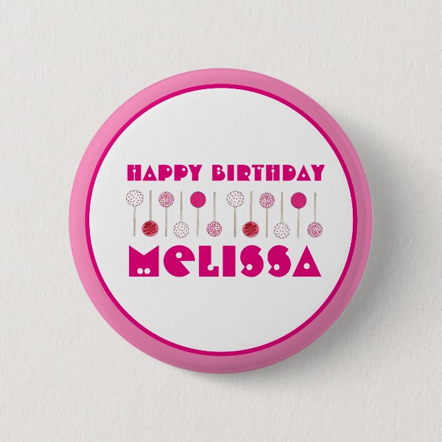 Happy Birthday Pink Frosted Cake Pops Party Favour 6 Cm Round Badge (Front)