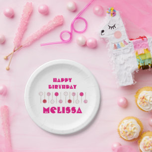 Happy Birthday Pink Frosted Cake Pops Party Favour Paper Plate