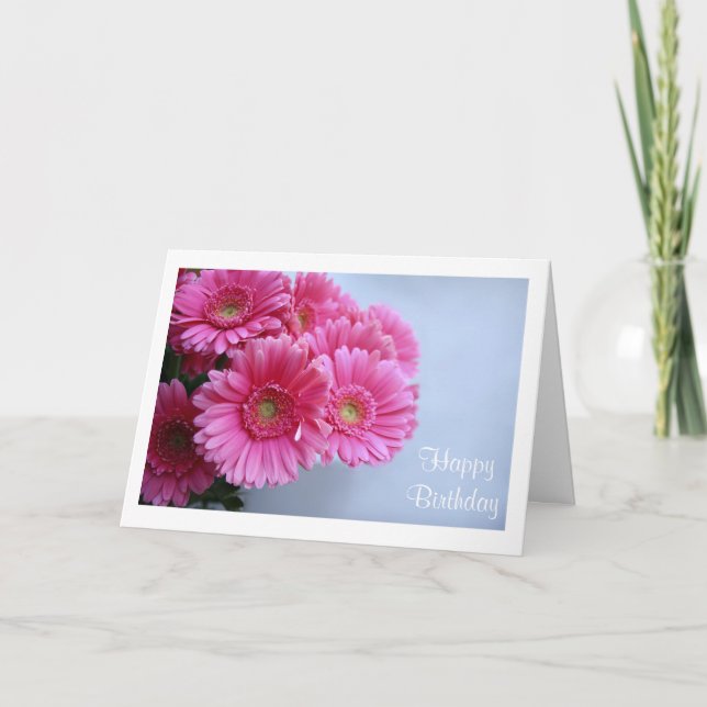 Happy Birthday Pink Gerbera Daisies Greeting Card (Front)