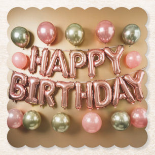 Happy Birthday Pink Gold Coaster Set