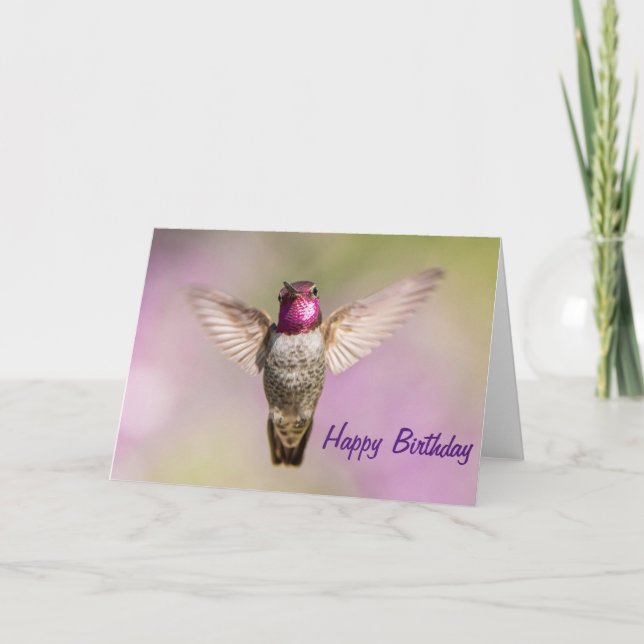 Happy Birthday Pink Hummingbird Card (Front)