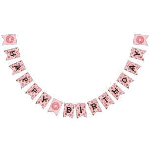 HAPPY BIRTHDAY Pink Iced Doughnuts Sweetest One Pa Bunting