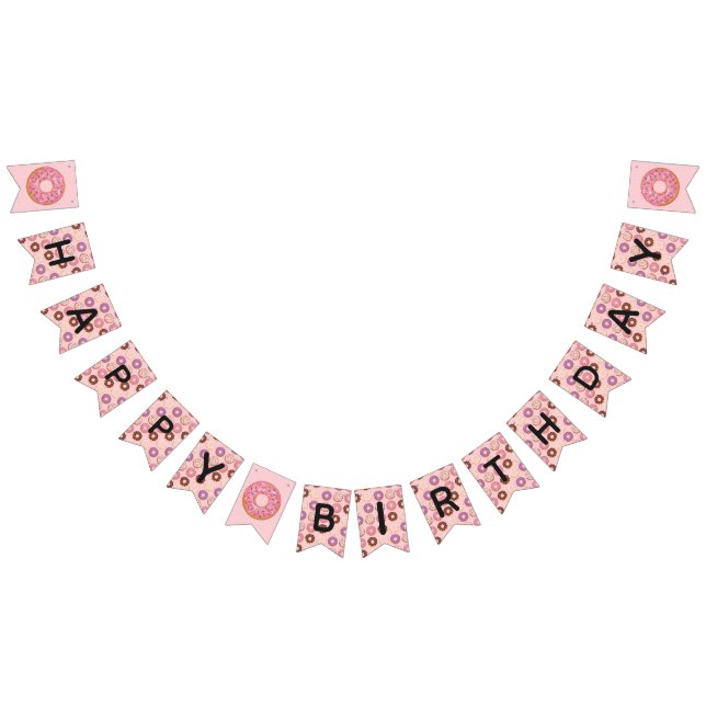 HAPPY BIRTHDAY Pink Iced Doughnuts Sweetest One Pa Bunting (All)