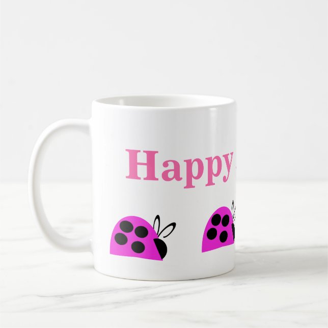 Happy Birthday Pink Ladybug Coffee Mug (Left)