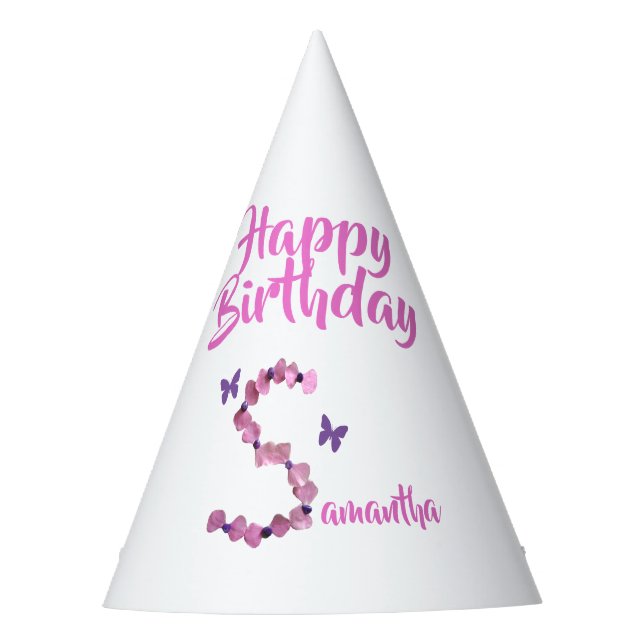 Happy Birthday Pink Letter S Initial Monogram Party Hat (Front)
