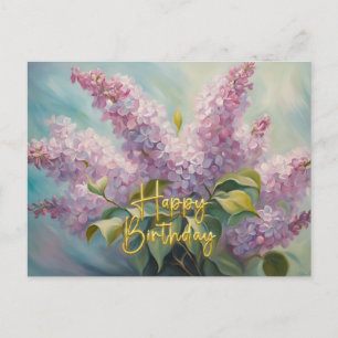 Happy Birthday Pink Lilac Flowers  Postcard