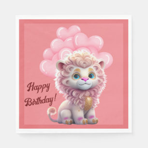 Happy Birthday Pink Lion  Napkin