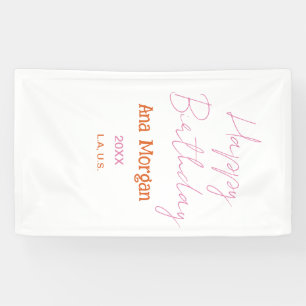 HAPPY BIRTHDAY PINK ORANGE NAME SIMPLE YEAR PLACE BANNER